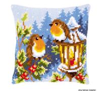 Oreiller au point de croix Vervaco "Robin à la lampe", dessin de broderie dessiné