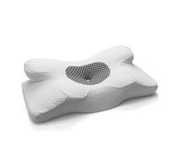 Oreiller Cervical Butterfly pour Toutes Les Positions De Sommeil - Mousse À Mémoire De Forme Haute Densité avec Taie d'oreiller Respirante, Base Antidérapante(White)