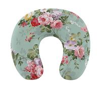 Oreiller cervical confortable en mousse à mémoire de forme en forme de U qui épouse parfaitement votre cou et votre tête pour la sieste en avion/voiture/bureau (Shabby Chic Fleurs Roses Pédales Points