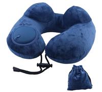 Oreiller cervical de voyage auto-gonflable, lavable, avec sac de rangement, oreiller de voyage ergonomique portable, adapté à l’oreiller de sieste pour avions, voitures, trains, bureaux (cyan)