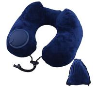 Oreiller cervical de voyage auto-gonflable, lavable, avec sac de rangement, oreiller de voyage ergonomique portable, adapté à l’oreiller de sieste pour avions, voitures, trains, bureaux (Bleu foncé)