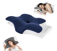 Oreiller cervical en mousse à mémoire ergonomique avec ajustement à double hauteur pour un sommeil confortable. Conçu pour contourner la courbe naturelle du cou, accueillant les p NavyBlue 60*40*12cm