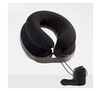 Oreiller Cervical Gonflable, Oreiller Cervical Gonflable Double Couche for Voyages en Avion et en Voiture avec Un Sac de Rangement et masque oculaire 3D, Noir(With storage bag)
