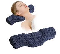 Oreiller cervical pour soulager la douleur et dormir, oreiller en mousse à mémoire de forme pour soulager la douleur cervicale, traversin de voyage pour lit pour dormeurs sur le côté et le dos (bleu)