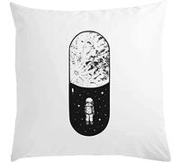 Oreiller cosmique Astronaute Space Walk Moon Pill Graphic White 40 x 40 cm avec rembourrage blanc