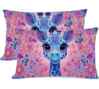 Oreiller Coussin Girafe Protege Oreiller 40x80 cm Taie Oreiller Lot de 2 en Chanvre de Coton Papillons Decoration Automne Housse Coussin Exterieur, Chambre Salon de Jardin Chaise Lit Coussin z0j-324