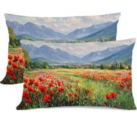 Oreiller Coussin Paysage Protege Oreiller 25x50 cm Taie Oreiller Lot de 2 en Chanvre de Coton Rouge Decoration Automne Housse Coussin Exterieur, Chambre Salon Jardin Chaise Lit Coussin Canape z0j-747
