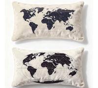 Oreiller Crème Coussin Carte du Monde Housse de Coussin 30x50cm Oreiller Rectangulaire Lot de 2,2025 Nouveau Velours avec Fermeture éclair Lnvisible Taie d'oreiller pour Deco Automne Chambre Q-1068U