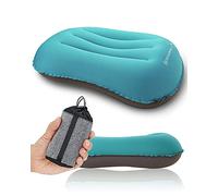 Oreiller de camping ultraléger, compressible, confortable, ergonomique et gonflable avec sac de rangement, pour le cou et les lombaires pour la randonnée, le camping, 100 g, petit oreiller bleu