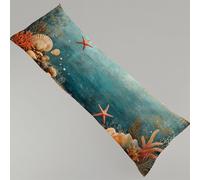 Oreiller de Corps Bleu 40x120 cm Gros Coussin pour Dormir sur le Côté Étoile Mer Taie de Traversin, Impression Recto Verso Lin Housse de Coussin Avec Fermeture Éclair Invisible Coussin Long Y4-514