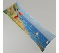 Oreiller de Corps Bleu 40x145 cm Gros Coussin pour Dormir sur Le Côté Paysage Taie de Traversin, Impression Recto Verso Lin Housse de Coussin avec Fermeture Éclair Invisible Coussin Long Y4-369
