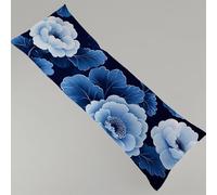 Oreiller de Corps Bleu Marine 40x145 cm Gros Coussin pour Dormir sur Le Côté Fleur Taie de Traversin, Impression Recto Verso Lin Housse de Coussin avec Fermeture Éclair Coussin Long Pillows Y4-419