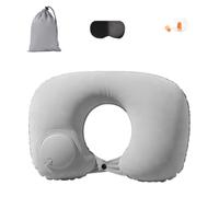 Oreiller de cou gonflable en forme de U - Portable - Modèle de flocage - Modèle 3D - Gonflage rapide en 15 secondes - Pliable - Compact - Élasticité réglable - Valve d'aération cachée - Composite