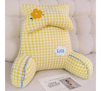 Oreiller de Lecture avec Accoudoirs et Support de Cou, Coussin Lombaire Ergonomique, Housse Amovible, Idéal pour Lit et Canapé (Jaune, 25.6 * 21.7 in)