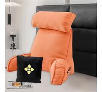 Oreiller De Lecture Ergonomique/Coussin De Soutien Lombaire avec Accoudoir, Oreiller De Taille, Coussin De Dossier, avec Cou Amovible Et Housse Amovible, Or, Sweet Orange, 75cm X 40cm X 65cm