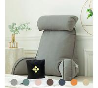 Oreiller de Lecture pour Lit ou Canapé,Coussin de Lecture avec Accoudoirs,Oreiller de Dossier de Lit pour Lit,Oreiller Lecture/Coussin Support Lombaire avec Sac de Rangement pour Travailler,Jouer