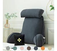 Oreiller de Lecture pour Lit ou Canapé,Coussin de Lecture avec Accoudoirs,Oreiller de Dossier de Lit pour Lit,Oreiller Lecture/Coussin Support Lombaire avec Sac de Rangement pour Travailler,Jouer