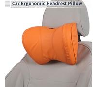 Oreiller De Tête De Voiture Ergonomique Confortable Coussin De Soutien Cervical En Cuir Nappa Et Mousse À Mémoire Largeur Ajustable 1 Pièce Pour Conduire Voyager Orange