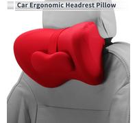 Oreiller De Tête De Voiture Ergonomique Confortable Coussin De Soutien Pour Le Cou En Tissu De Soie Au Lait Et Mousse À Mémoire Bande Ajustable Largeur Lot De 1 Pour La Conduite rouge