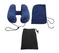 Oreiller de voyage gonflable en forme de H, détachable et lavable, remplissage rapide, avec sac de rangement et chapeau, oreiller d'avion pour le cou et le menton (Bleu marine)