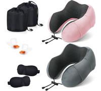 Oreiller De Voyage, Oreiller Cervical En Mousse À Mémoire De Forme, Coussin De Support Cervical Essentiel Pour Voyager, Sac De Transport Inclus, Bouchons D'oreille Et Masque De Sommeil