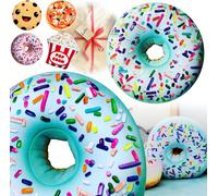OREILLER Donut XXL 45 cm, Pop Corn, Pizza, Cookie Oreiller avec emballage cadeau , Matériel d'oreiller, Oreiller pour enfants (Donut XXL bleu)