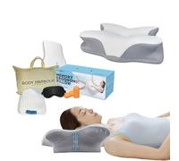 Oreiller en mousse à mémoire de forme à rebond lent - Oreiller ergonomique pour le contour des cervicales pour soulager les douleurs au cou et aux épaules, soutien orthopédique réglable, housse
