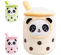 Oreiller en Peluche Bubble Tea - Panda Jaune - Thé à Bulles - Coton PP Super Doux - 24cm