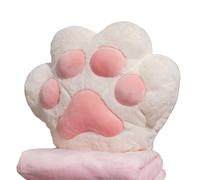 Oreiller en peluche main Coussin en flanelle à deux trous, motif pattes d'ours et de chat, 34/40 cm, coloré, pelucheux, chauffe-mains(White,34cm without blanket)
