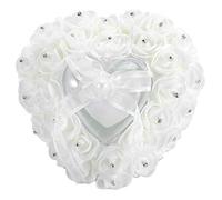 Oreiller pour Alliances, Boîte à Alliances en Forme de Cœur Romantique, Décoration en Strass Rose pour Bague de Coussin, Support de Rangement pour Proposition, Fiançailles, Cérémonie de(Blanc)