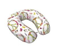 Oreillers de voyage en mousse à mémoire de forme pour avions - Coussin de cou doux en forme de U avec signe de paix, fleur, papillon, plumes, pour dormir pour les voyages, la voiture, le train, la