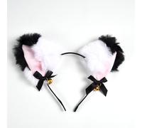 Oreilles de chat mignonnes en peluche avec clochette - Accessoires pour cheveux de chat et de renard en option (blanc + noir)