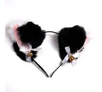 Oreilles de chat mignonnes en peluche avec clochette - Accessoires pour cheveux de chat et de renard en option (noir + blanc)