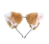 Oreilles de chat mignonnes en peluche avec clochette - Accessoires pour cheveux de chat et de renard multicolores (café clair + blanc)