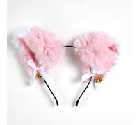 Oreilles de chat mignonnes en peluche avec clochette - Accessoires pour cheveux de chat et de renard multicolores (rose + blanc)