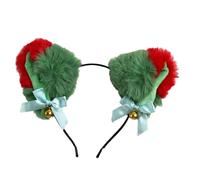 Oreilles de chat mignonnes en peluche avec clochette - Accessoires pour cheveux de chat et de renard (vert + rouge)