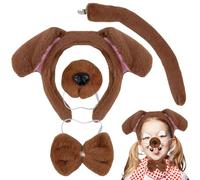Oreilles de chien, Costume de chien pour enfants 4 pièces/ensemble, Costume marron décoratif en peluche mignon comprenant les oreilles, la queue, le nez, le nœud papillon d'halloween pour les enfants
