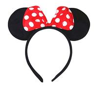 Oreilles de Souris de Bande Dessinée sur Bandeau avec Noeud en Satin Rouge à Pois Blancs - Accessoire Bandeau pour Costume de Déguisement - Cadeau de Décoration de Fête - Accessoire Photo en Peluche
