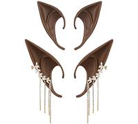 Oreilles d'elfe marron pour femme - Boucles d'oreilles en métal doré pour cosplay, Cuir, Pas de gemme