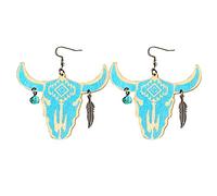 Oreilles en bois de style occidental à la mode d'oreilles Cowheads d'oreilles en plumes turquoise Cadeau de Fête des Mères Infini (A, One Size)