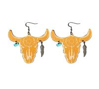 Oreilles en bois de style occidental à la mode d'oreilles Cowheads d'oreilles en plumes turquoise Cadeau de Fête des Mères Infini (B, One Size)