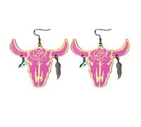 Oreilles en bois de style occidental à la mode d'oreilles Cowheads d'oreilles en plumes turquoise Cadeau de Fête des Mères Infini (C, One Size)