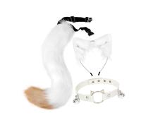 Oreilles Serre-tête Collier et Queue Ensemble Cosplay pour Festivals Halloween Scène Show Blanc Marron