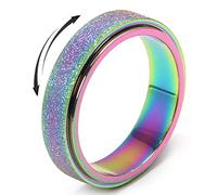 OreilleStar Bague anti-anxiété pour femme - En acier inoxydable - Arc-en-ciel - Taille 10