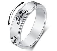 OreilleStar Bague anti-anxiété pour femme en acier inoxydable titane 6 mm de largeur avec patte de chien, chaton, visage de chat, mauvais œil, taille 6, 7, 8, 9, 10, Acier inoxydable titane, Imprimé
