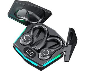 Oreillette Bluetooth à conduction osseuse, Écouteurs intra-auriculaires sans fil étanches de sport portables 5.0, écouteurs sans fil avec étui de charge sans fil 300 mAh avec écran LED Hi-Fi (Noir)