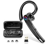 Oreillette Bluetooth Sans Fil Entreprise Mono avec 120H Mains Libres, 2 Mics Anti-Bruit IA, V5.4 Oreillette Bluetooth avec Dongle USB PC/Mobile, Connexion à 2 Appareil pour Conducteur/Travail/Affaires