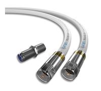 Oren Câble coaxial RG6 HD103 A++ Trishield,Blanc,Avec connecteurs et adaptateur Cabelcon,Résistant aux intempéries,Pour TV satellite et numérique, haut débit et connexion Internet haut débit,2 m