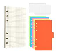 Orenge 80 Feuille Papier à Feuilles Mobiles Recharges A6 Quadrillé 6 Trous A6 Papier de Recharge avec 5 Couleurs Intercalaire, 2 Poche pour Agenda Peinture Carnet Cahier (Cream, Régulier)