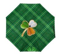ORENZ Parapluie Automatique Trèfle Irlandais Shamrock Clover St. Patrick's Day Parapluies Pliants Parapluies Légers Et Coupe-Vent Parapluie De Voyage Portable